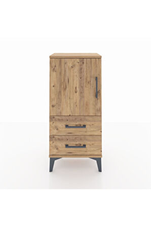 Arges Komodin 2 Raflı 2 Çekmeceli Tek Kapaklı 44x30x96 Çam-Çam