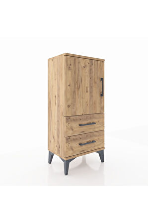 Arges Komodin 2 Raflı 2 Çekmeceli Tek Kapaklı 44x30x96 Çam-Çam