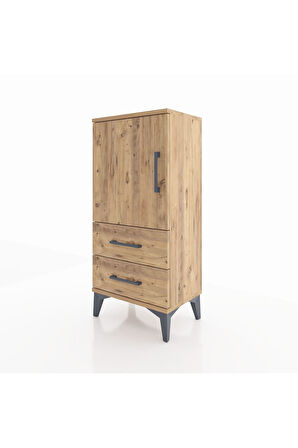 Arges Komodin 2 Raflı 2 Çekmeceli Tek Kapaklı 44x30x96 Çam-Çam