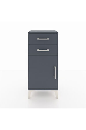 Arges Komodin Tek Raflı 2 Çekmeceli Tek Kapaklı 44x30x96 Antrasit-Antrasit