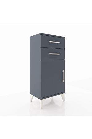 Arges Komodin Tek Raflı 2 Çekmeceli Tek Kapaklı 44x30x96 Antrasit-Antrasit