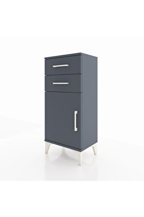 Arges Komodin Tek Raflı 2 Çekmeceli Tek Kapaklı 44x30x96 Antrasit-Antrasit