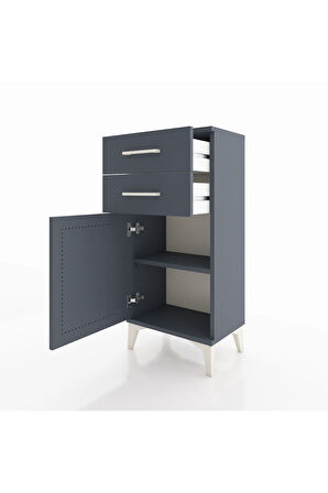 Arges Komodin Tek Raflı 2 Çekmeceli Tek Kapaklı 44x30x96 Antrasit-Antrasit