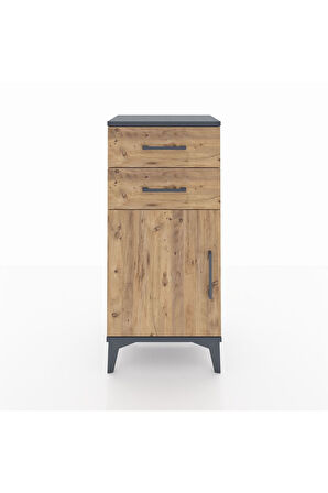 Arges Komodin Tek Raflı 2 Çekmeceli Tek Kapaklı 44x30x96 Antrasit-Çam