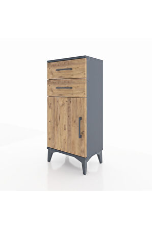 Arges Komodin Tek Raflı 2 Çekmeceli Tek Kapaklı 44x30x96 Antrasit-Çam