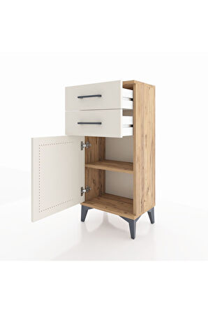 Arges Komodin Tek Raflı 2 Çekmeceli Tek Kapaklı 44x30x96 Çam-Aytaşı