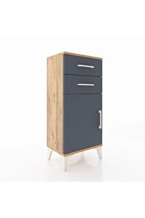 Arges Komodin Tek Raflı 2 Çekmeceli Tek Kapaklı 44x30x96 Çam-Antrasit