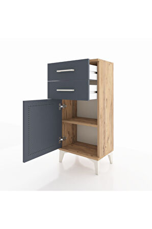 Arges Komodin Tek Raflı 2 Çekmeceli Tek Kapaklı 44x30x96 Çam-Antrasit