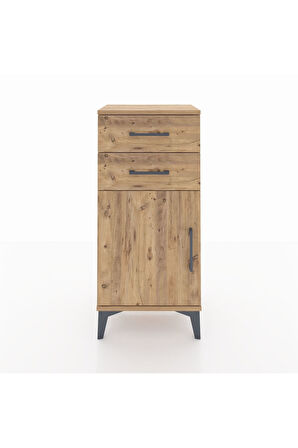 Arges Komodin Tek Raflı 2 Çekmeceli Tek Kapaklı 44x30x96 Çam-Çam