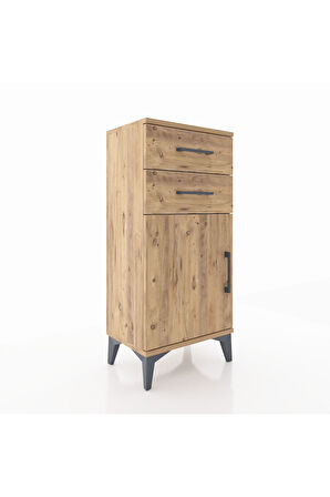 Arges Komodin Tek Raflı 2 Çekmeceli Tek Kapaklı 44x30x96 Çam-Çam