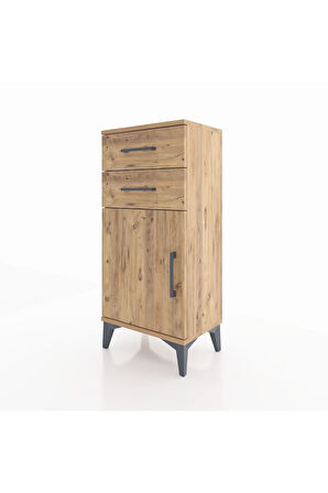 Arges Komodin Tek Raflı 2 Çekmeceli Tek Kapaklı 44x30x96 Çam-Çam