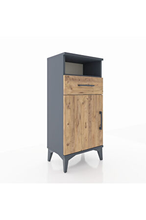 Arges Komodin 2 Raflı Tek Çekmeceli Tek Kapaklı 44x30x96 Antrasit-Çam