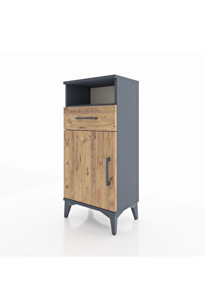 Arges Komodin 2 Raflı Tek Çekmeceli Tek Kapaklı 44x30x96 Antrasit-Çam