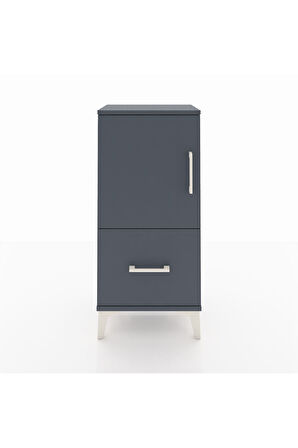 Arges Komodin 2 Raflı Tek Çekmeceli Tek Kapaklı 44x30x96 Antrasit-Antrasit