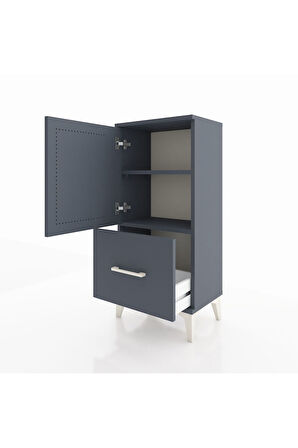 Arges Komodin 2 Raflı Tek Çekmeceli Tek Kapaklı 44x30x96 Antrasit-Antrasit