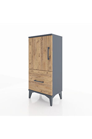Arges Komodin 2 Raflı Tek Çekmeceli Tek Kapaklı 44x30x96 Antrasit-Çam