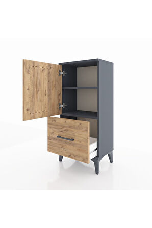Arges Komodin 2 Raflı Tek Çekmeceli Tek Kapaklı 44x30x96 Antrasit-Çam