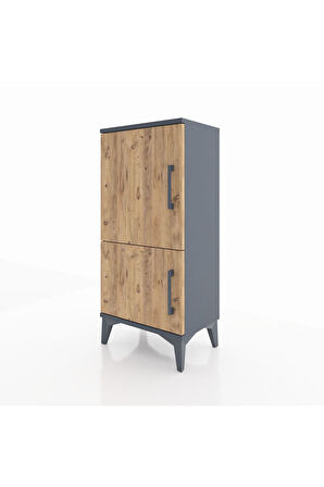 Arges Komodin 3 Raflı 2 Kapaklı 44x30x96 Antrasit-Çam