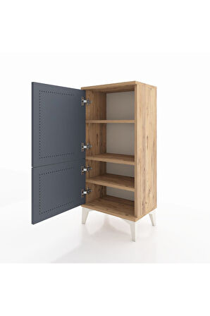 Arges Komodin 3 Raflı 2 Kapaklı 44x30x96 Çam-Antrasit