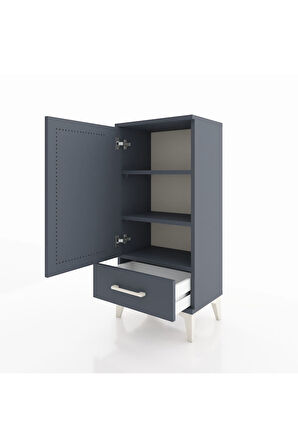 Arges Komodin 3 Raflı Tek Çekmeceli Tek Kapaklı 44x30x96 Antrasit-Antrasit