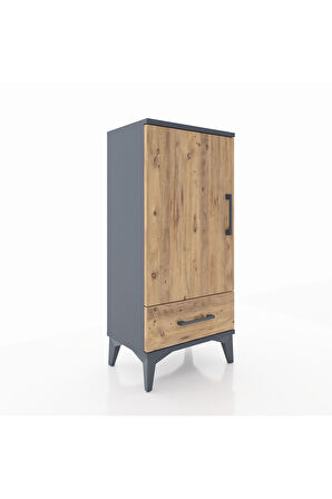 Arges Komodin 3 Raflı Tek Çekmeceli Tek Kapaklı 44x30x96 Antrasit-Çam