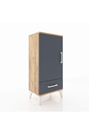 Arges Komodin 3 Raflı Tek Çekmeceli Tek Kapaklı 44x30x96 Çam-Antrasit