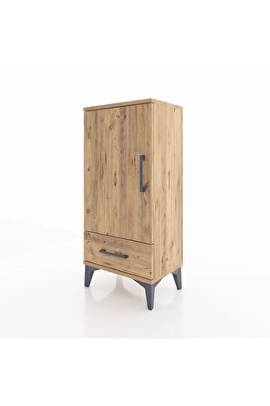 Arges Komodin 3 Raflı Tek Çekmeceli Tek Kapaklı 44x30x96 Çam-Çam