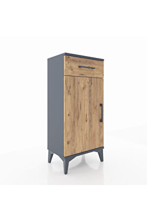 Arges Komodin 2 Raflı Tek Çekmeceli Tek Kapaklı 44x30x96 Antrasit-Çam