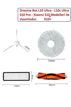 Xiaomi Uyumlu S10+ plus X10+ Yedek Filtre Mop Paspas Fırça Seti