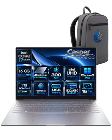 Casper Nirvana S100 i7-13620H 16 GB DDR5 1 TB SSD Intel Graphics 16'' FHD IPS Windows 11 Pro S100.1362-BF00XRNP06