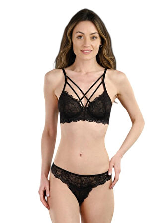 STORMED İç Giyim Kadın Dantelli Kapsız Çapraz Detaylı Sütyen Takımı 1001