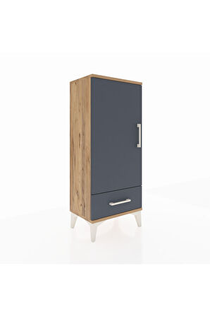 Arges Komodin 3 Raflı Tek Çekmeceli Tek Kapaklı 44x30x106 Çam-Antrasit