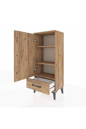 Arges Komodin 3 Raflı Tek Çekmeceli Tek Kapaklı 44x30x106 Çam-Çam