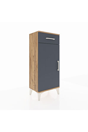 Arges Komodin 2 Raflı Tek Çekmeceli Tek Kapaklı 44x30x106 Çam-Antrasit