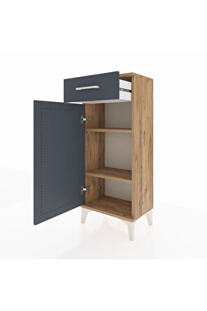 Arges Komodin 2 Raflı Tek Çekmeceli Tek Kapaklı 44x30x106 Çam-Antrasit