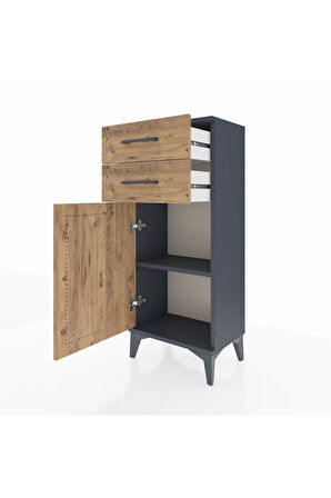 Arges Komodin Tek Raflı 2 Çekmeceli Tek Kapaklı 44x30x106 Antrasit-Çam