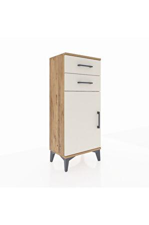 Arges Komodin Tek Raflı 2 Çekmeceli Tek Kapaklı 44x30x106 Çam-Aytaşı