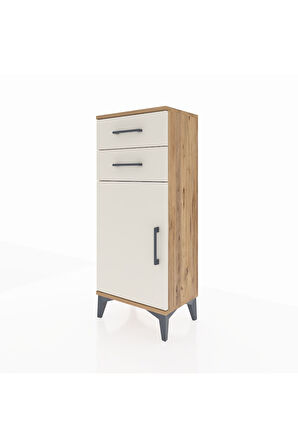 Arges Komodin Tek Raflı 2 Çekmeceli Tek Kapaklı 44x30x106 Çam-Aytaşı