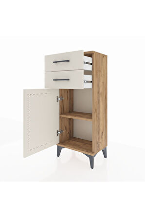 Arges Komodin Tek Raflı 2 Çekmeceli Tek Kapaklı 44x30x106 Çam-Aytaşı