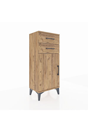 Arges Komodin Tek Raflı 2 Çekmeceli Tek Kapaklı 44x30x106 Çam-Çam