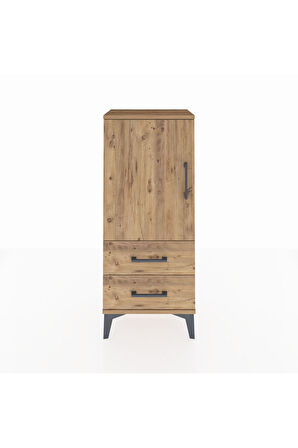 Arges Komodin 2 Raflı 2 Çekmeceli Tek Kapaklı 44x30x106 Çam-Çam