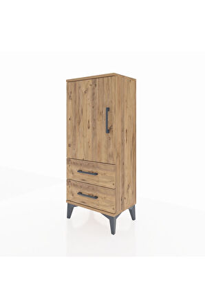Arges Komodin 2 Raflı 2 Çekmeceli Tek Kapaklı 44x30x106 Çam-Çam