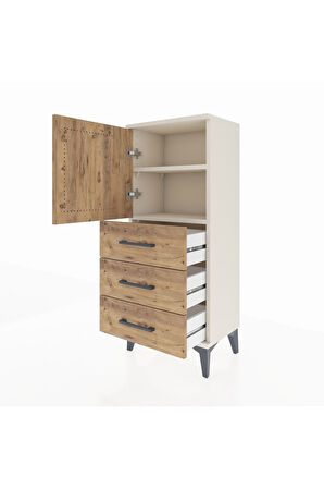 Arges Komodin 2 Raflı 3 Çekmeceli Tek Kapaklı 44x30x106 Aytaşı-Çam