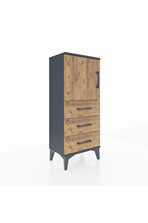 Arges Komodin 2 Raflı 3 Çekmeceli Tek Kapaklı 44x30x106 Antrasit-Çam