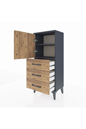Arges Komodin 2 Raflı 3 Çekmeceli Tek Kapaklı 44x30x106 Antrasit-Çam