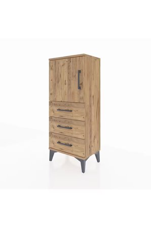 Arges Komodin 2 Raflı 3 Çekmeceli Tek Kapaklı 44x30x106 Çam-Çam