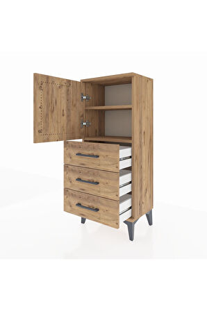Arges Komodin 2 Raflı 3 Çekmeceli Tek Kapaklı 44x30x106 Çam-Çam