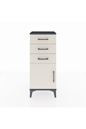 Arges Komodin Tek Raflı 3 Çekmeceli Tek Kapaklı 44x30x106 Antrasit-Aytaşı