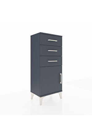 Arges Komodin Tek Raflı 3 Çekmeceli Tek Kapaklı 44x30x106 Antrasit-Antrasit