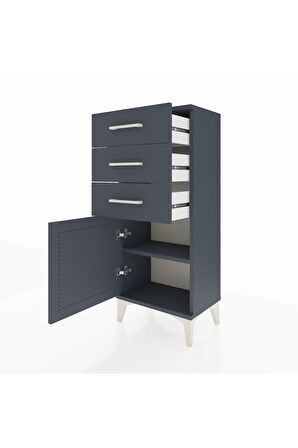 Arges Komodin Tek Raflı 3 Çekmeceli Tek Kapaklı 44x30x106 Antrasit-Antrasit